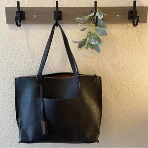 “The Commuter” Black Vegan Leather Work Laptop Tote Bag by Street Level, Classic